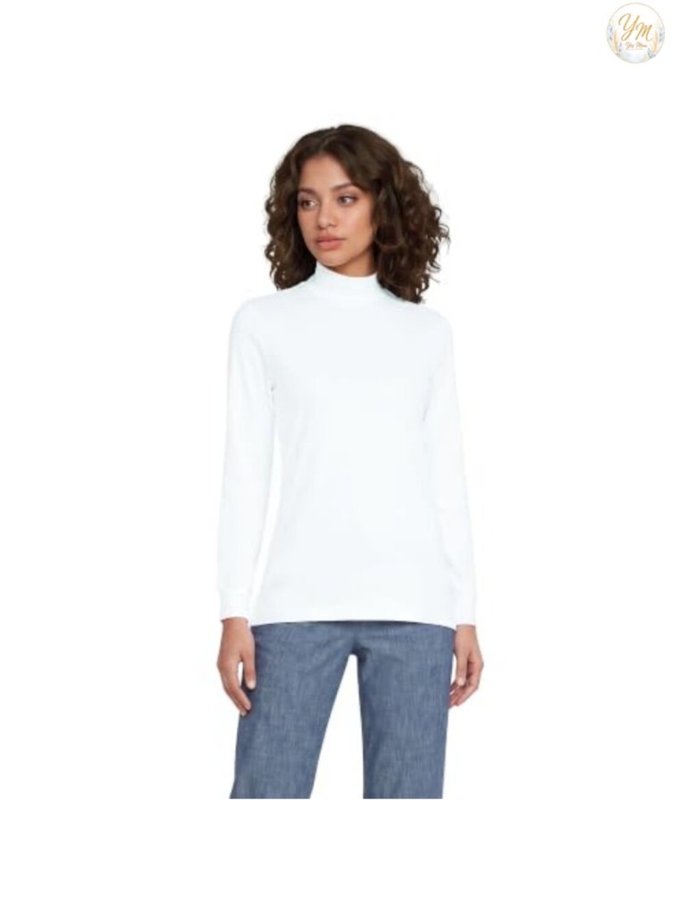 Lands' End Womens Cotton Mock Turtleneck Relaxed Fit Long Sleeve Pullover